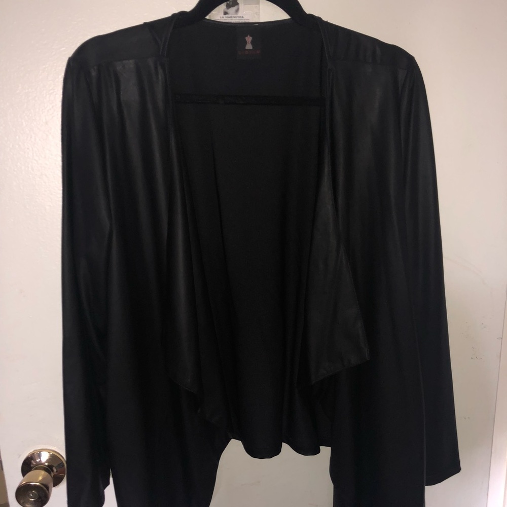 Faux leather open jacket